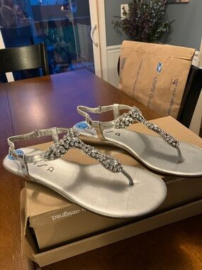 Unisa Silver Jeweled T-Strap Sandals